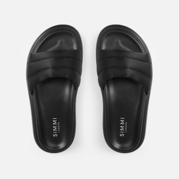 Jaslynn Black Satin Padded Chunky Flatform Sandals | SIMMI London