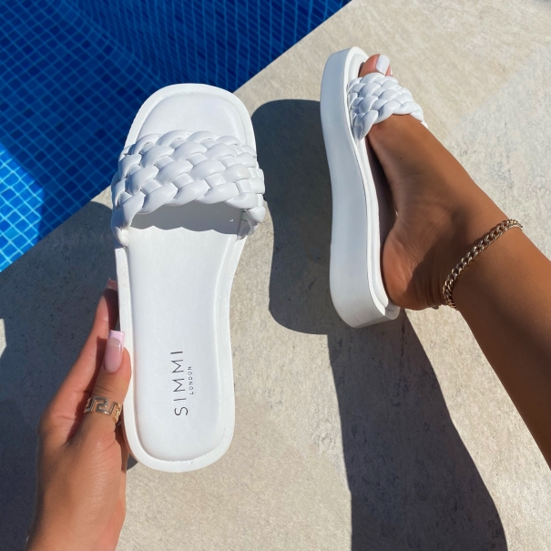 SIMMI Shoes / Marshmellow White Woven Flatform Slides