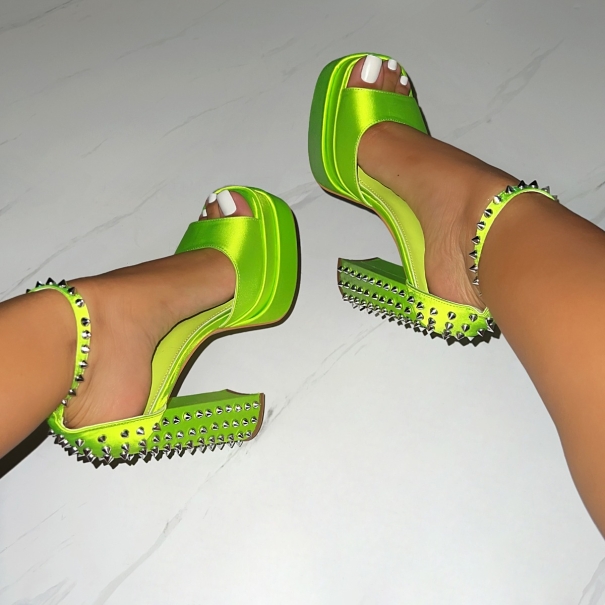 Monroee Green Platform Studded Block Heels | SIMMI London