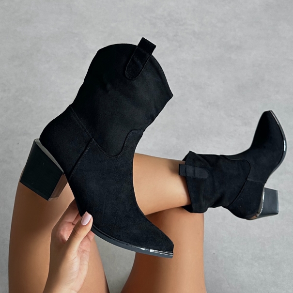 Maurice Black Faux Suede Calf Western Boots | SIMMI London