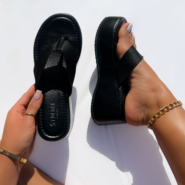 Miellahi Black Toe Thong Flatform Sandals | SIMMI London