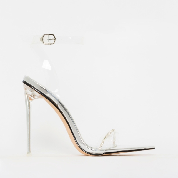 Molly Silver Patent Clear Diamante Stiletto Heels