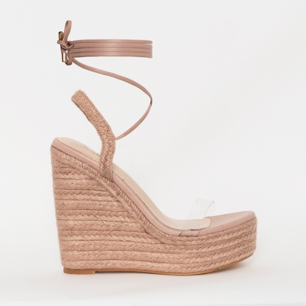 Malina Pink Espadrille Lace Up Wedges