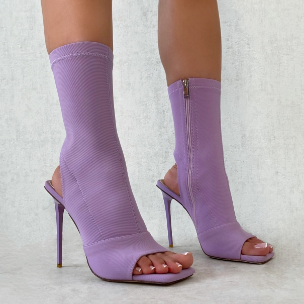SIMMI Shoes / Alejandra Lilac Lycra Peep Toe Heeled Boots