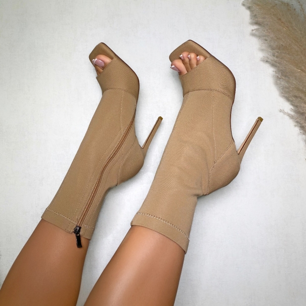 SIMMI SHOES / Mona Nude Peep Toe Ankle Boots