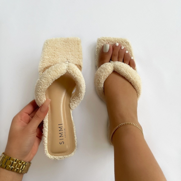 SIMMI Shoes / Monaco Cream Towel Toe Post Flat Sandals