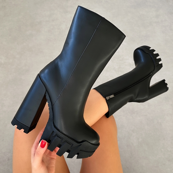 Murphy Black Chunky Platform Block Heel Ankle Boots | SIMMI London