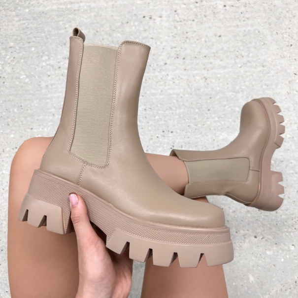 Reece Nude Stretch Insert Chunky Ankle Boots | SIMMI London