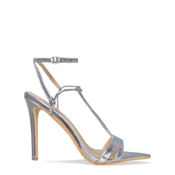 Olena Silver Knotted Strappy Heels