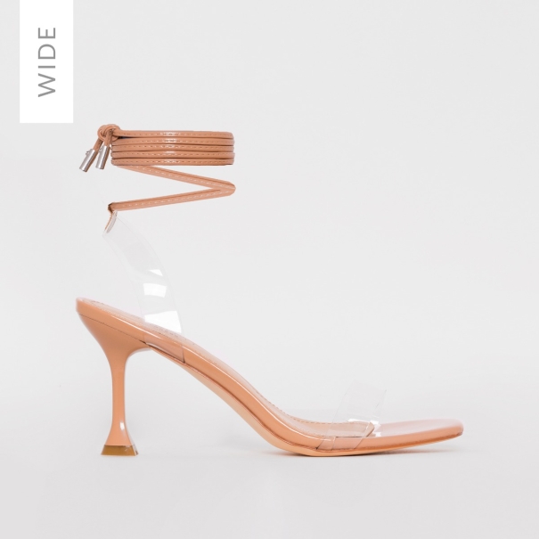 SIMMI SHOES / TRUO WIDE FIT NUDE CLEAR LACE UP STILETTO HEELS