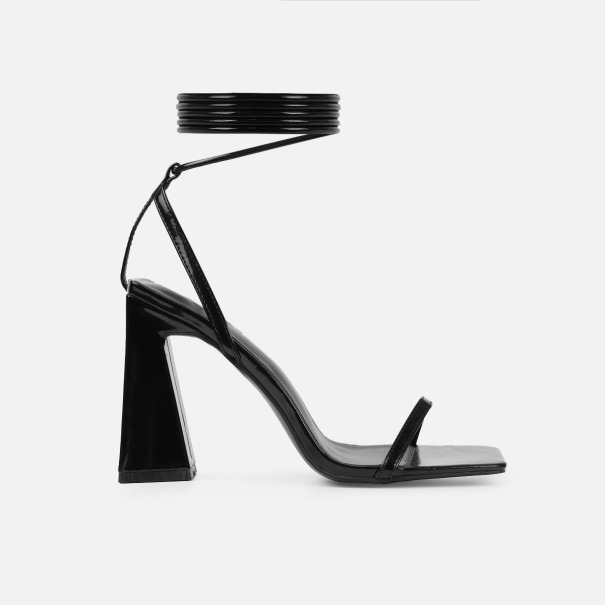 Nydia Black Patent Lace Up Block Heels | SIMMI London