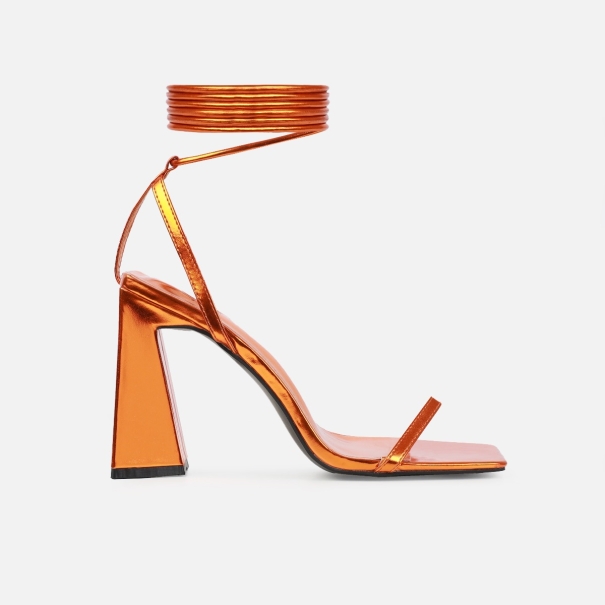 Nydia Orange Metallic Lace Up Block Heels | SIMMI London
