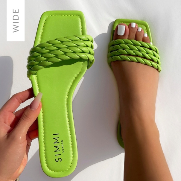 Odessa Wide Fit Green Twist Strap Flat Sandals | SIMMI London