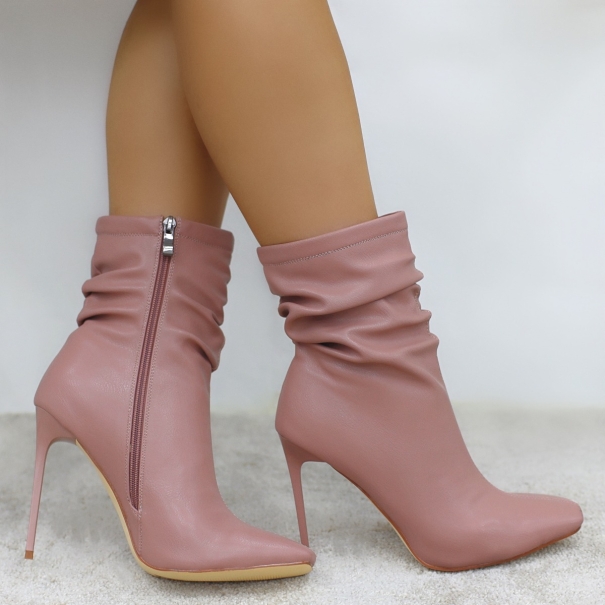 SIMMI SHOES / Olivia Blush Ruched Stiletto Ankle Boots