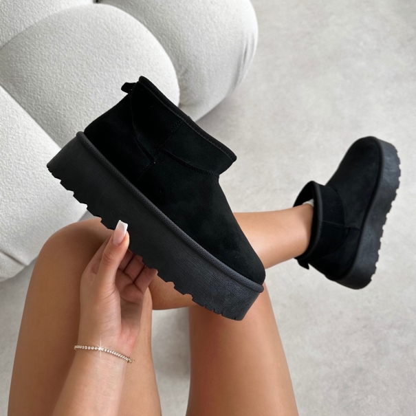 Olly Black Faux Suede Platform Boots | SIMMI London
