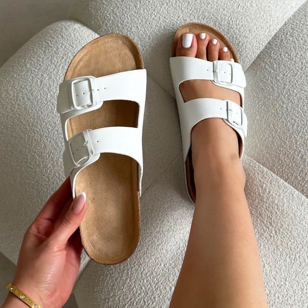 Olsen White Double Strap Flat Sandals | SIMMI London