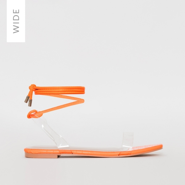 Laurel Wide Fit Orange Croc Print Lace Up Sandals