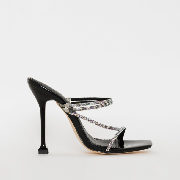 SONIA X FYZA Glitta Black Diamante Strappy Heels