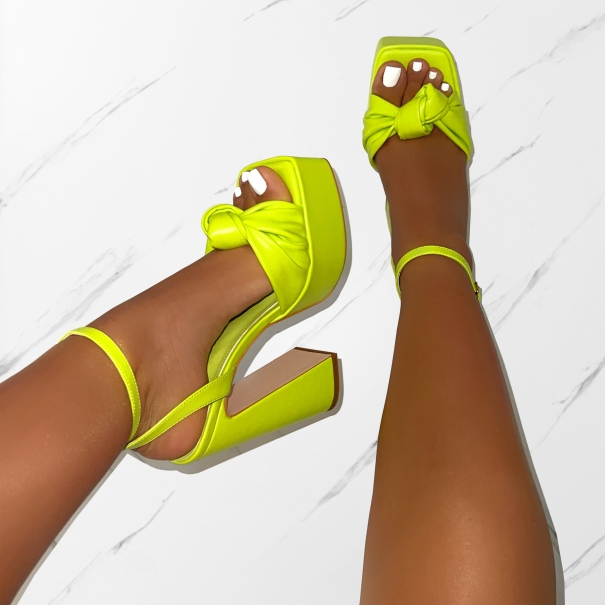 Penny Lime Green Knot Platform Block Heels | SIMMI London