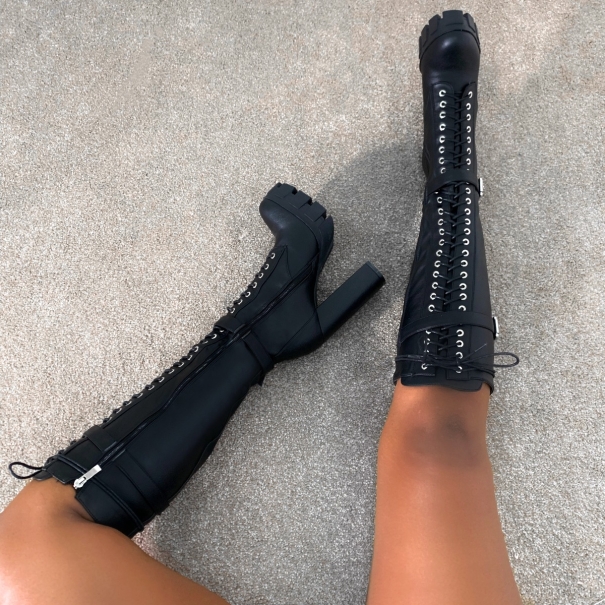 SIMMI SHOES / Phoenix Black Knee High Buckle Platform Boots