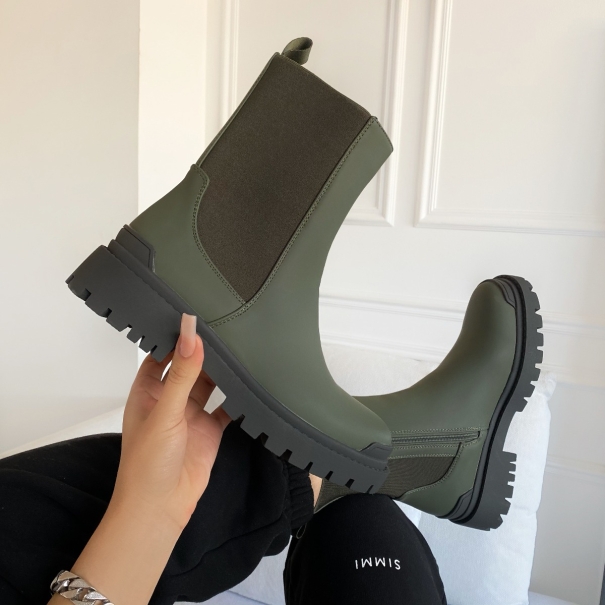 SIMMI Shoes / Pierre Army Green Stretch Insert Ankle Boots