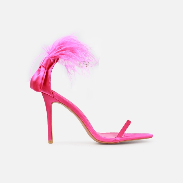 Plume Pink Satin Clear Fluffy Bow Heels | SIMMI London