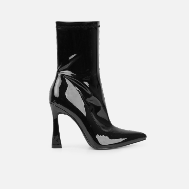 Prince Black Patent High Heeled Pointed Toe Sock Boots | SIMMI London
