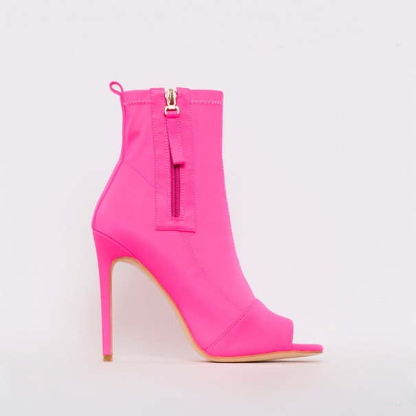 Avril Hot Pink Lycra Peep Toe Ankle Boots