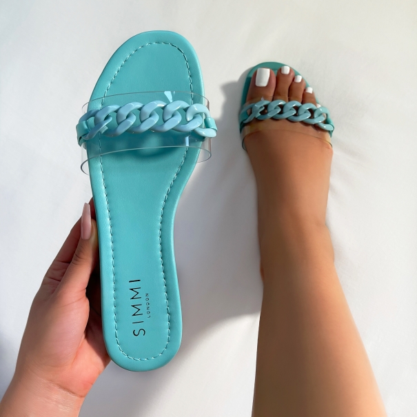 SIMMI Shoes / Raddix Sea Blue Clear Chain Flat Sandals