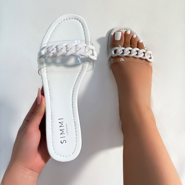 Raddix White Clear Chain Flat Sandals | SIMMI London