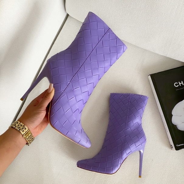 SIMMI SHOES / Clermont Twins Rider Purple Woven Stiletto Ankle Boots