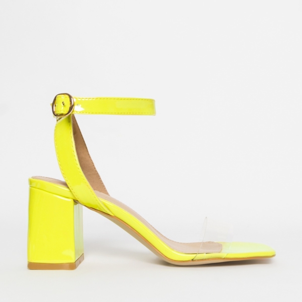 Rima Yellow Patent Clear Mid Block Heels