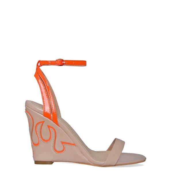 Rita Nude and Orange Flame Wedge Heels