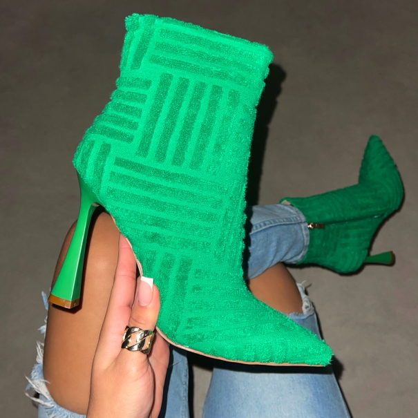 Roman Green Towelling Point Toe High Ankle Boots | SIMMI London