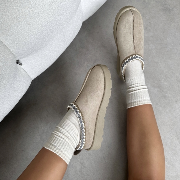 Rorie Grey Faux Suede Slippers | SIMMI London