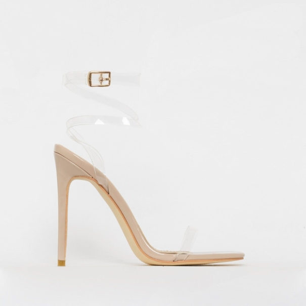 SIMMI SHOES / TAMANA NUDE PATENT CLEAR LACE UP STILETTO HEELS