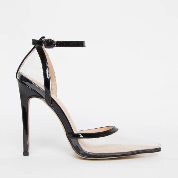 Eva Clear Black Patent Stiletto Court Heels