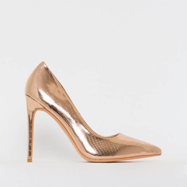 Samia Rose Gold Patent Python Print Stiletto Court Shoes