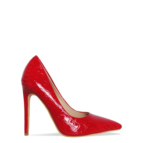 Samia Red Croc Stiletto Court Shoes