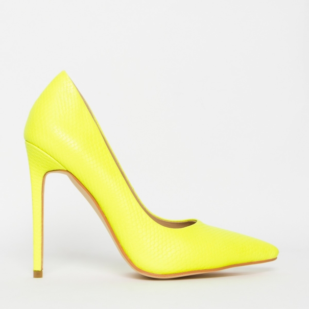 Samia Neon Yellow Snake Stiletto Court Shoes