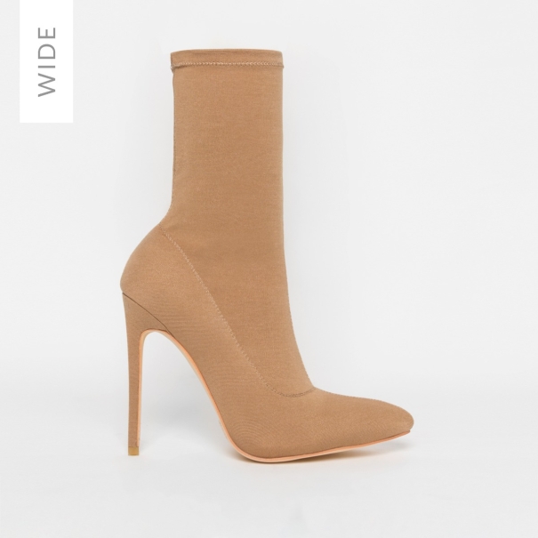 Tate Wide Fit Nude Lycra Pointed Toe Ankle Boots