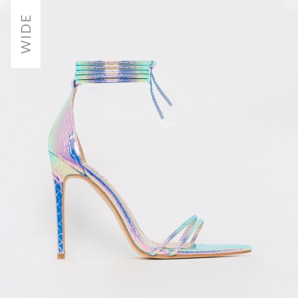 SIMMI SHOES / ALEXIA WIDE FIT RAINBOW SNAKE STRAPPY STILETTO HEELS