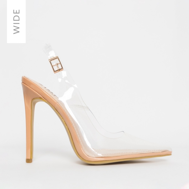Shona Wide Fit Nude Clear Slingback Court Shoes
