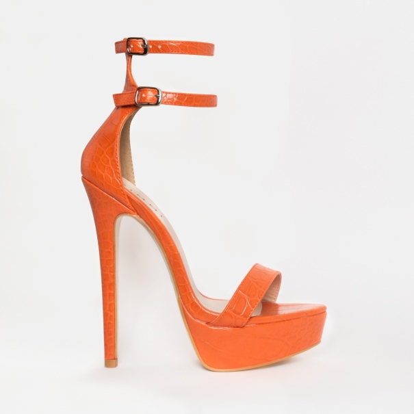 Saskia Orange Croc Platform Heels