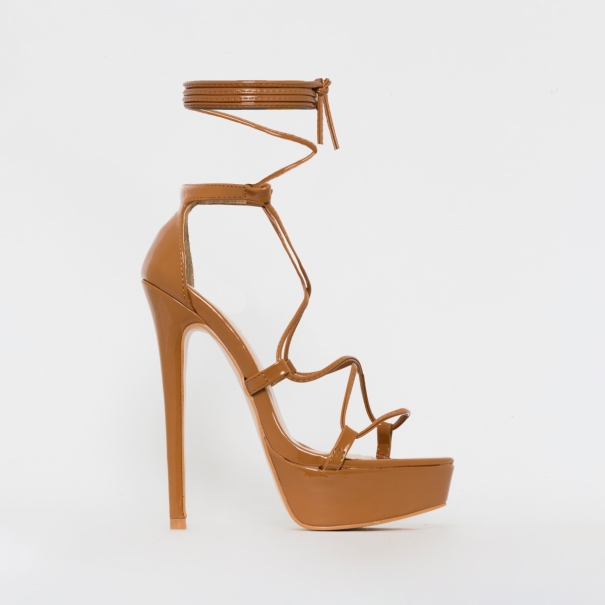 SIMMI SHOES / BETHANY NUDE PATENT LACE UP PLATFORM HEELS