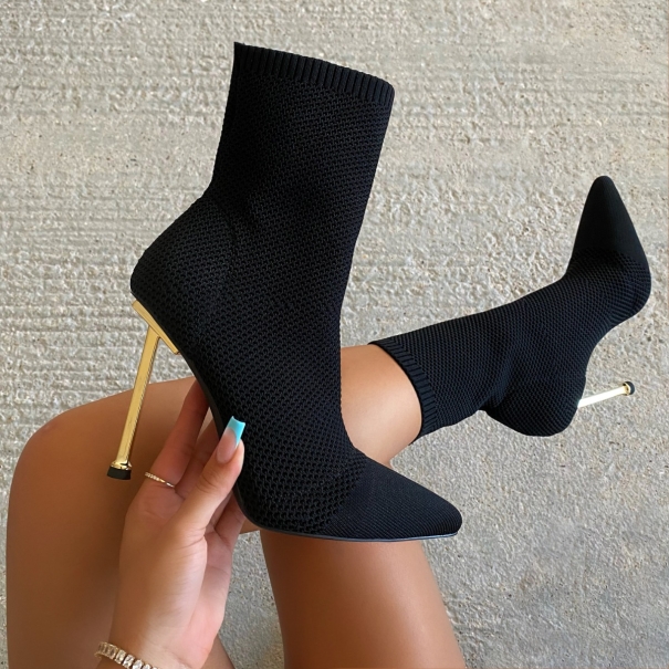Brody Black Knitted High Heel Ankle Boots | SIMMI London