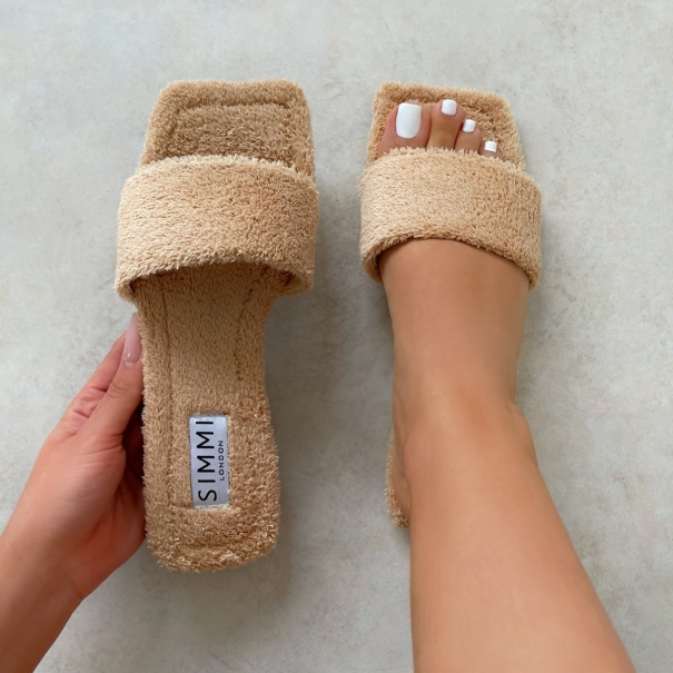 SIMMI Shoes / Shanna Nude Towel Strap Flat Sandals