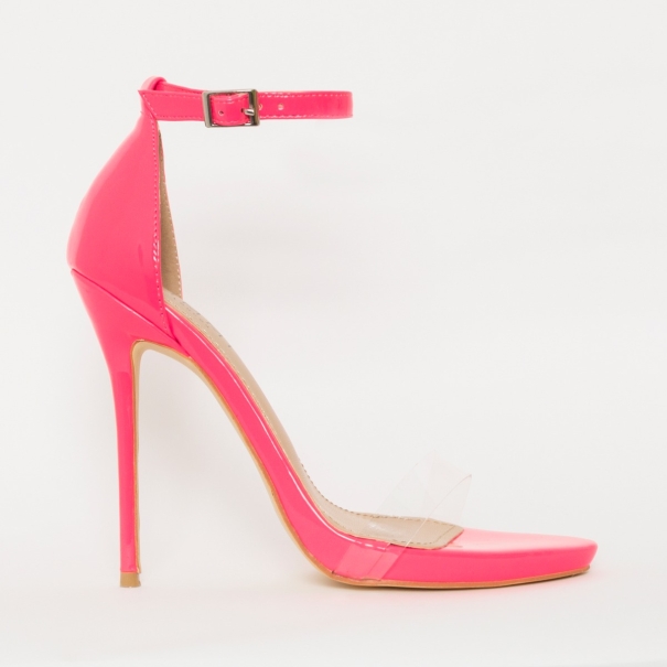Elsie Neon Pink Patent Barely There Stiletto Heels