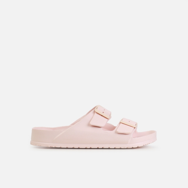 Shells Pink Double Strap Moulded Flat Sandals | SIMMI London