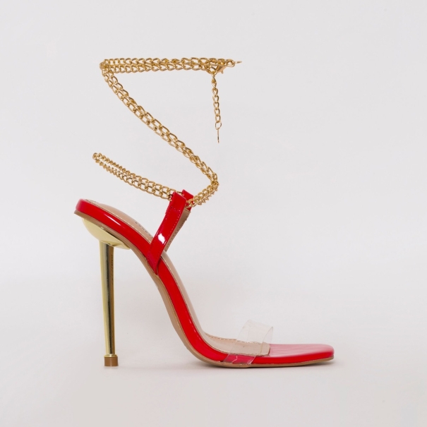 SIMMI SHOES / AMARISSA RED PATENT CLEAR CHAIN HEELS